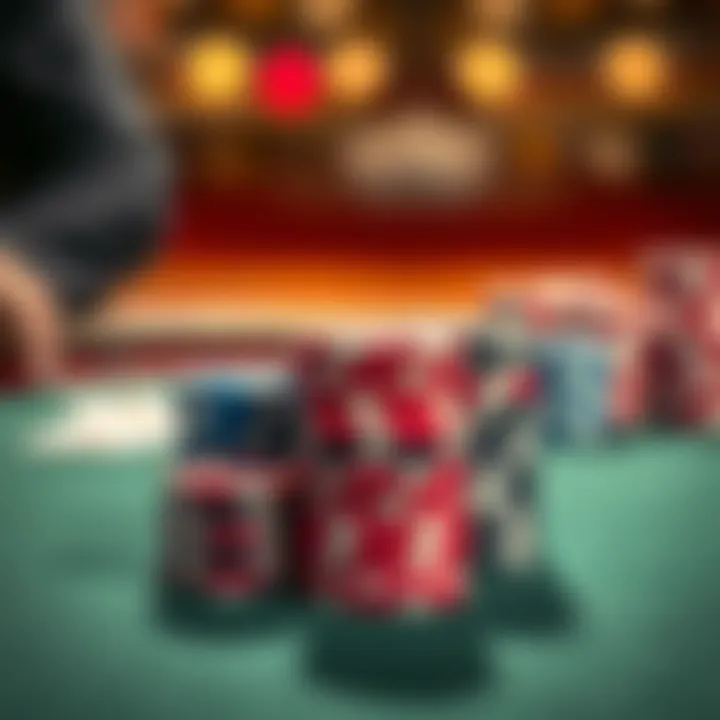 Close-up of vibrant poker chips stacked on a felt table