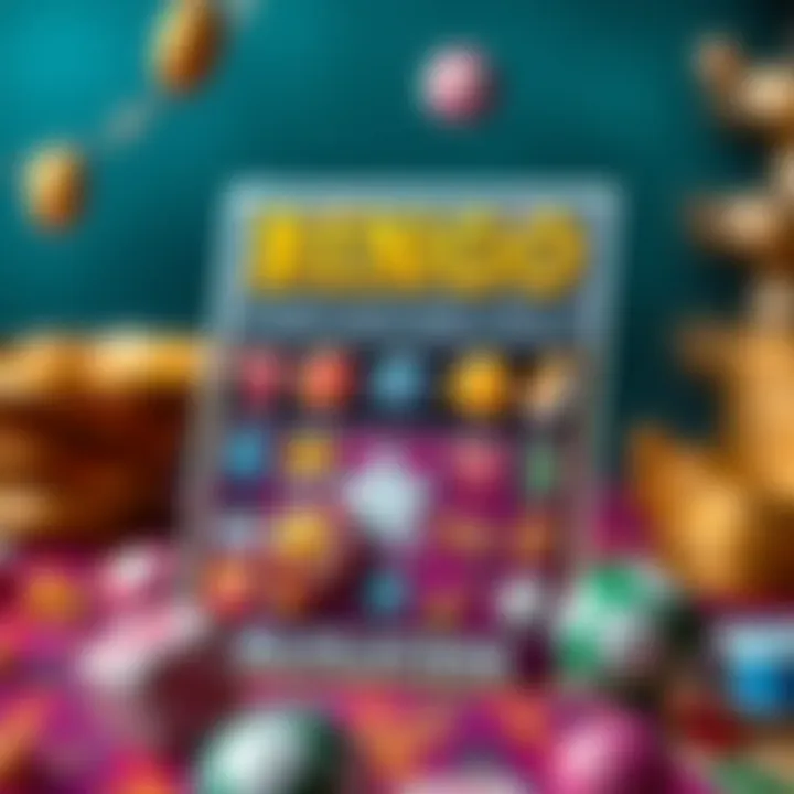 A vibrant design of a bingo card featuring thematic graphics