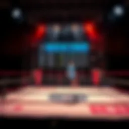 A boxing ring with betting odds displayed prominently