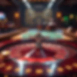 Illustration of a digital roulette table with cryptocurrency symbols