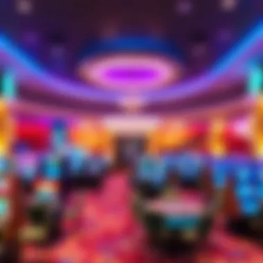 A stunning view of a modern casino interior showcasing vibrant lights and decor
