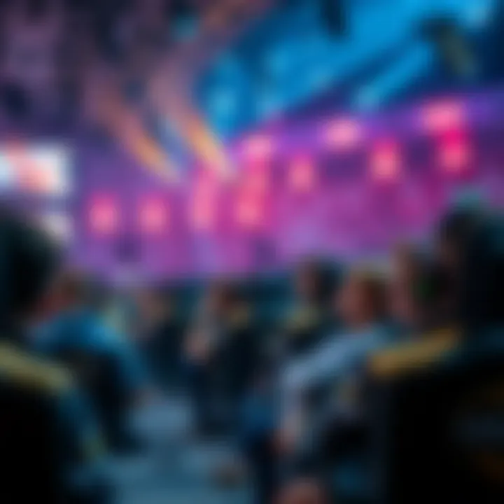 Vibrant Atmosphere of a Global Tournament A vibrant atmosphere at a global League of Legends esports tournament.