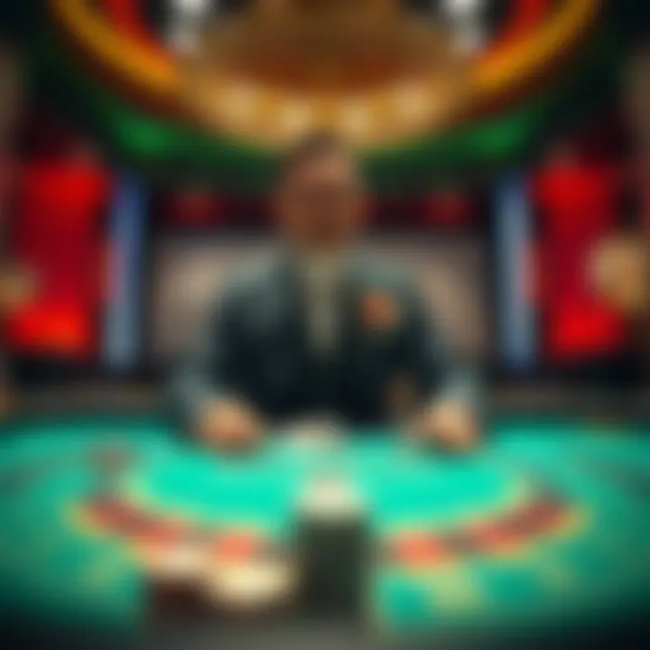 An immersive live baccarat gaming table showcasing a dealer in action.