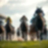 A dynamic racecourse scene showcasing the thrill of horse racing